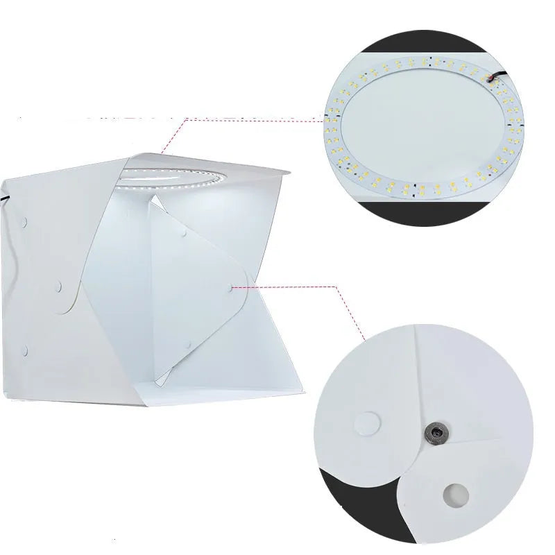 40cm folding studio LED soft light box with adjustable colour temperature and six colour background cloths