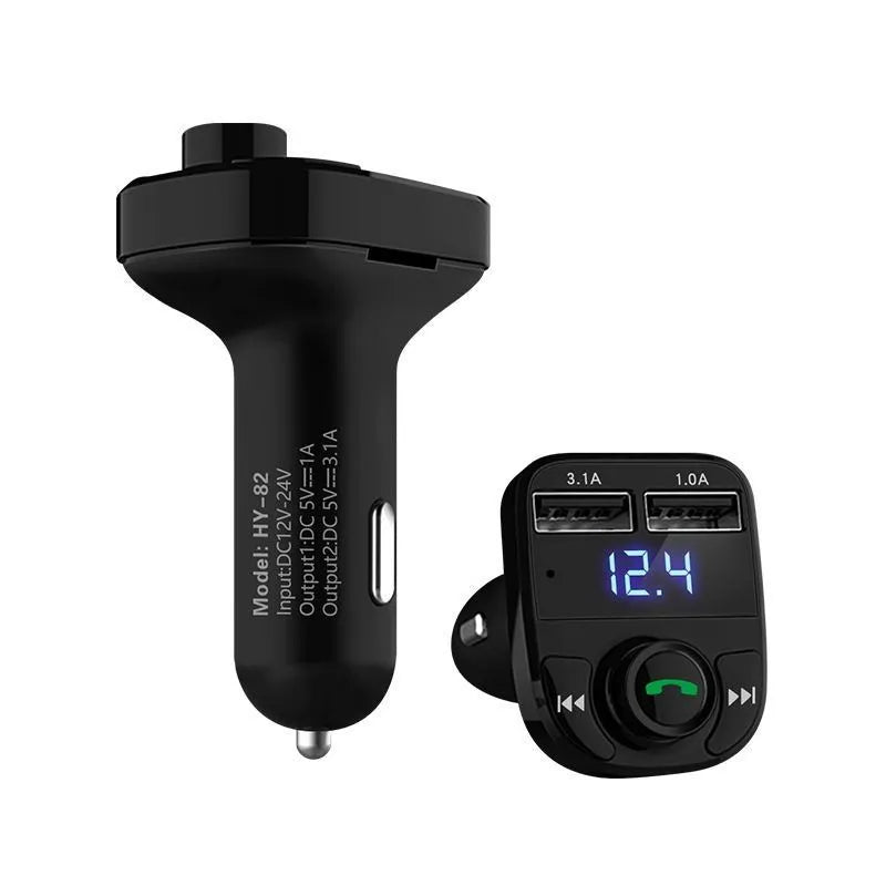 HY82 car Bluetooth MP3 player for cigarette lighter socket with hands-free call and USB charging.