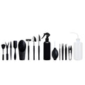 Black plastic and metal succulent gardening tools set with 15 pieces including cushion