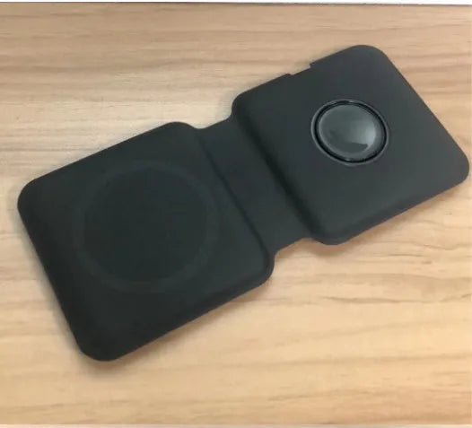 White folding dual magnetic wireless charger with 15W fast charging showing adjustable angle