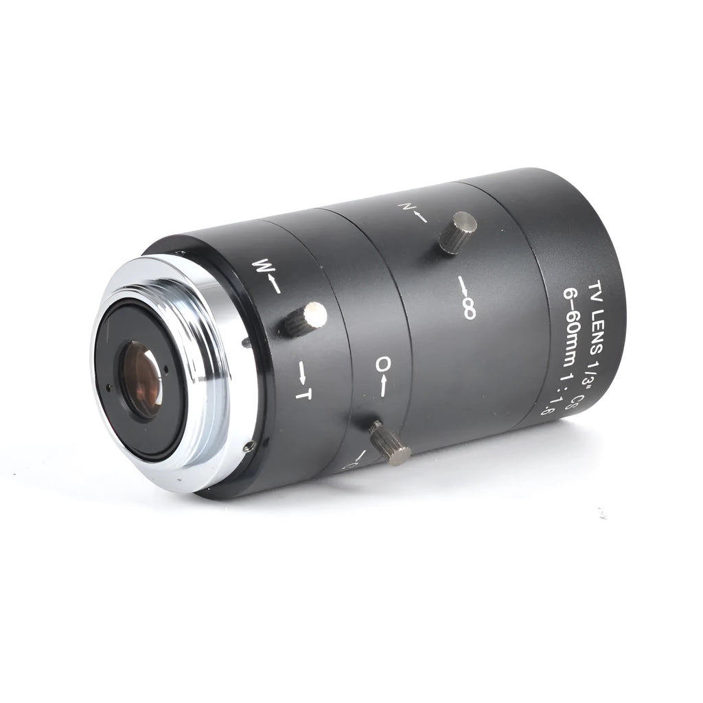 Black manual aperture 6-60mm camera lens with CS mount for 1/3" sensor systems