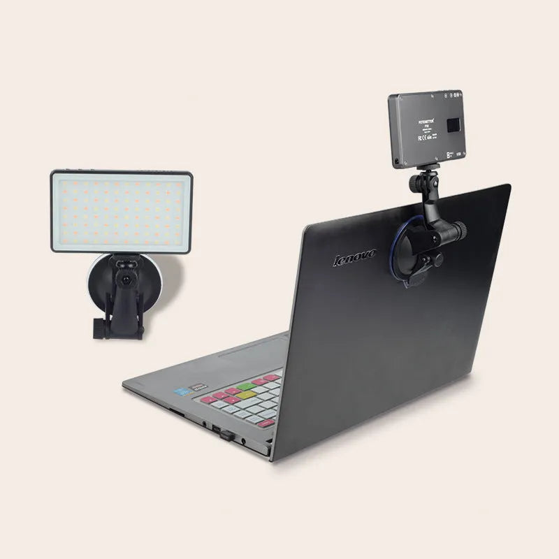 Black aluminium alloy LED video light with 96 LEDs, LOED screen, and a 1/4-inch mounting thread on the back.