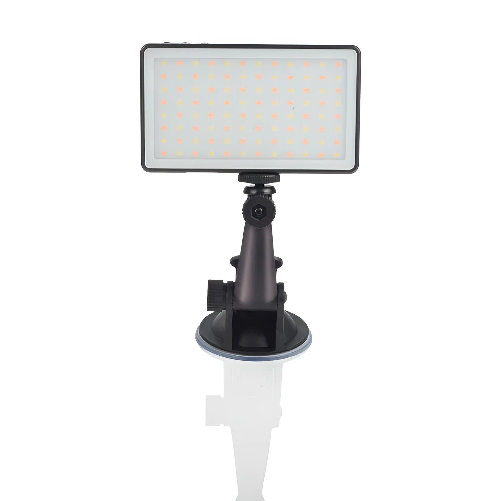 Black aluminium alloy LED video light with 96 LEDs, LOED screen, and a 1/4-inch mounting thread on the back.