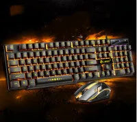 Limei Gtx300 black and white gaming keyboard and mouse set with backlight on desktop