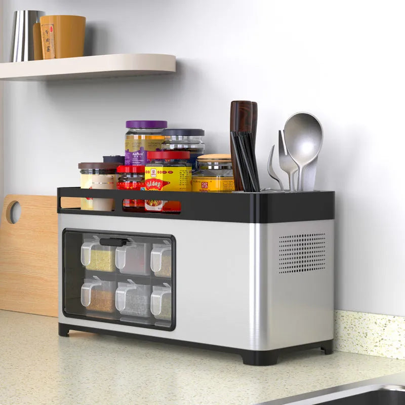 Multifunctional storage box for kitchen shelf with lid PP and 201 stainless steel modern simple style