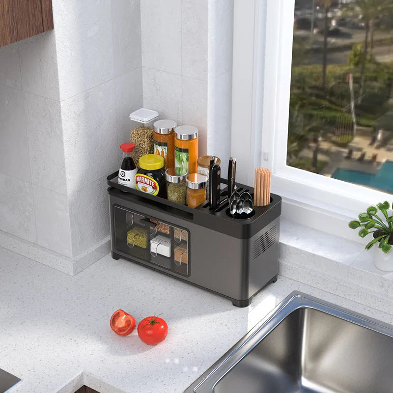 Multifunctional storage box for kitchen shelf with lid PP and 201 stainless steel modern simple style