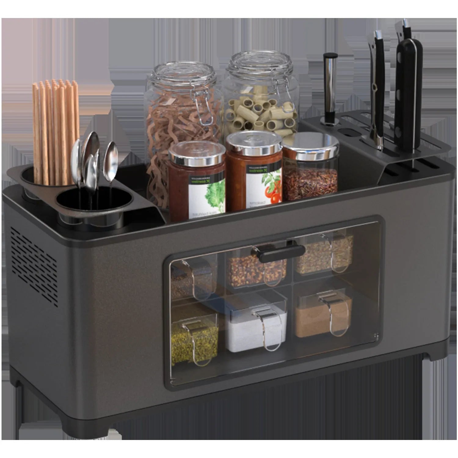 Multifunctional storage box for kitchen shelf with lid PP and 201 stainless steel modern simple style