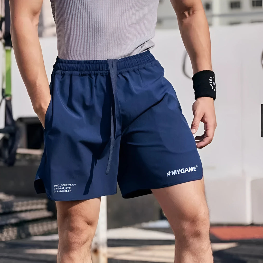 Men's grey quick-dry fitness training shorts with high elasticity for gym workouts
