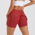 Women's high waist hip lifting sports shorts with pockets in avocado green colour