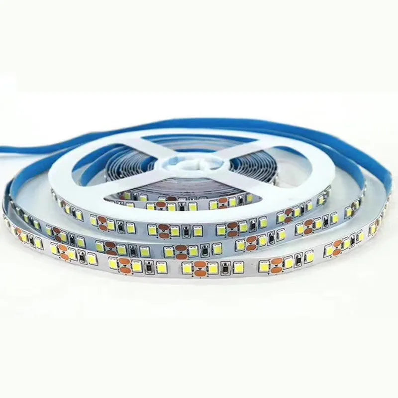 Close-up of a flexible white LED light strip (soft belt) showing either 120 or 60 LEDs per metre.