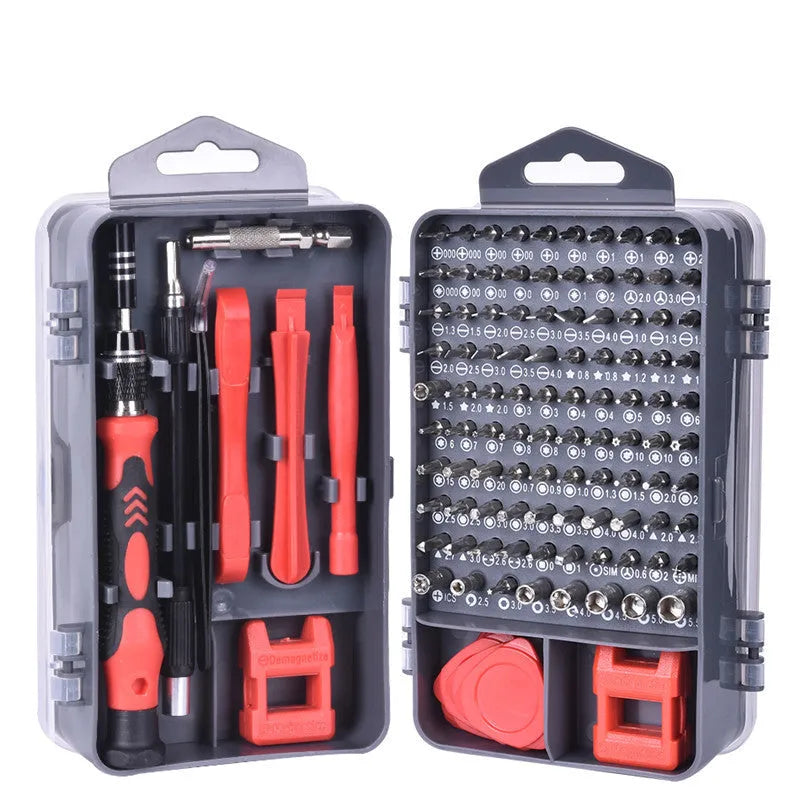 117-in-1 precision screwdriver set with magnetic bits and flexible extension in black case