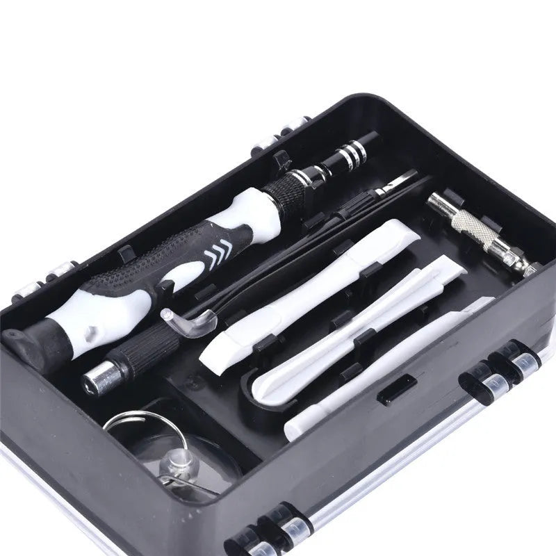 117-in-1 precision screwdriver set with magnetic bits and flexible extension in black case