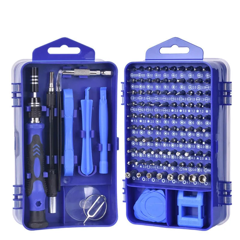 117-in-1 precision screwdriver set with magnetic bits and flexible extension in black case