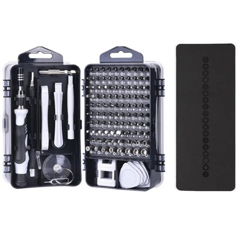 117-in-1 precision screwdriver set with magnetic bits and flexible extension in black case