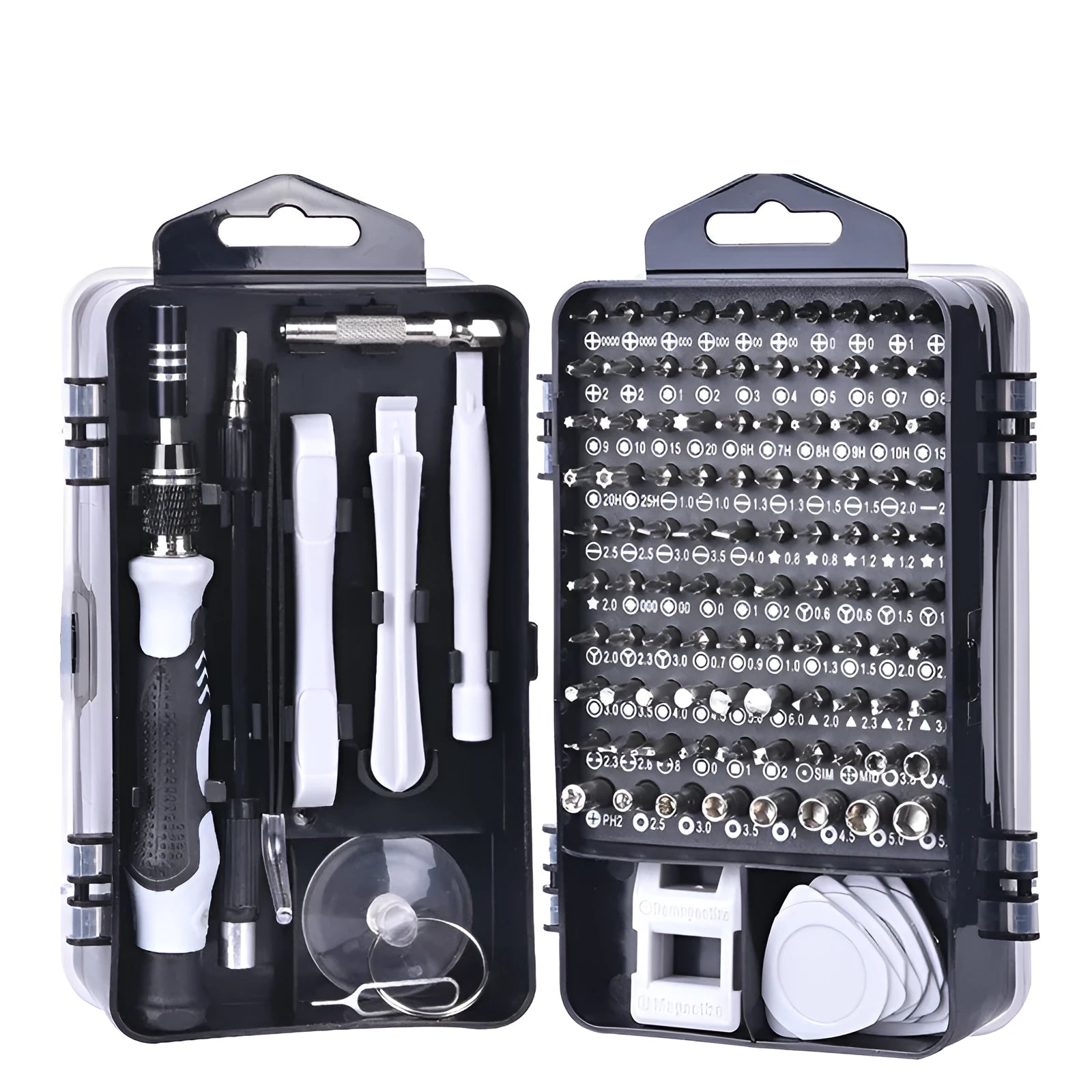 117-in-1 precision screwdriver set with magnetic bits and flexible extension in black case