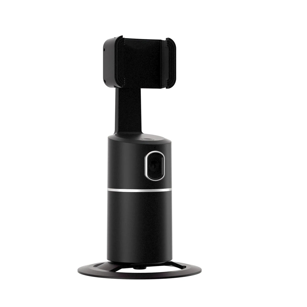 Smartphone gimbal tracking stabiliser with 360-degree rotation and clip mount for mobile phones
