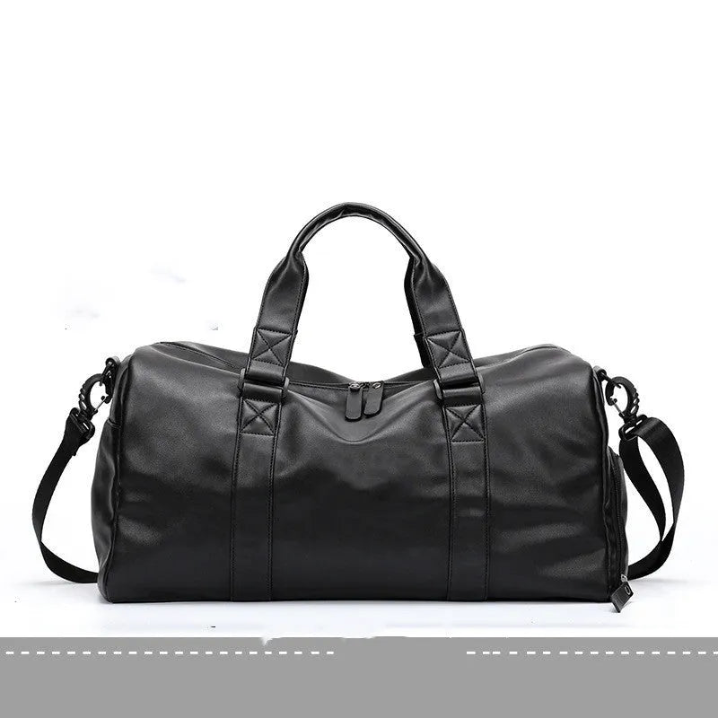 Black waterproof PU leather sports training bag with multiple internal organisation pockets and a single shoulder strap