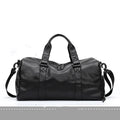 Black waterproof PU leather sports training bag with multiple internal organisation pockets and a single shoulder strap