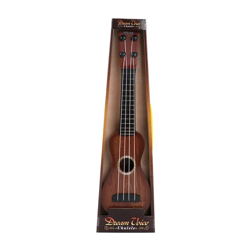 Plastic retro guitar ukulele toy for children measuring 9.8cm wide by 38cm long