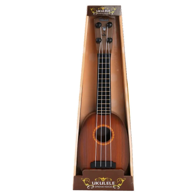 Plastic retro guitar ukulele toy for children measuring 9.8cm wide by 38cm long