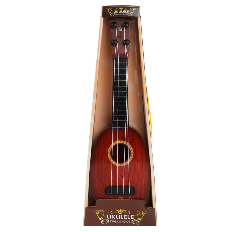 Plastic retro guitar ukulele toy for children measuring 9.8cm wide by 38cm long