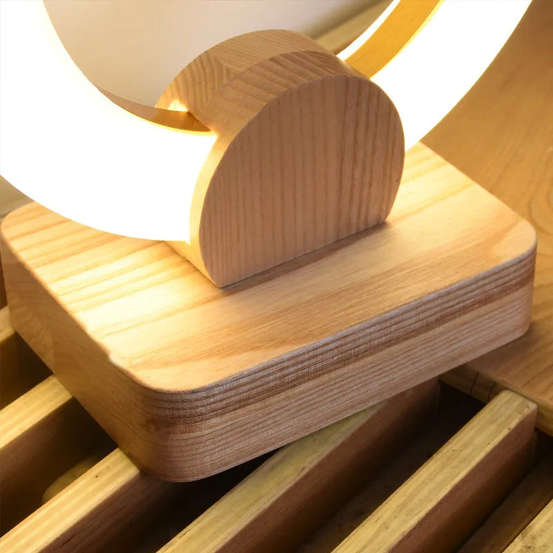 Wooden circular art chandelier with acrylic shade in modern Nordic style, showing 20cm and 30cm diameter options