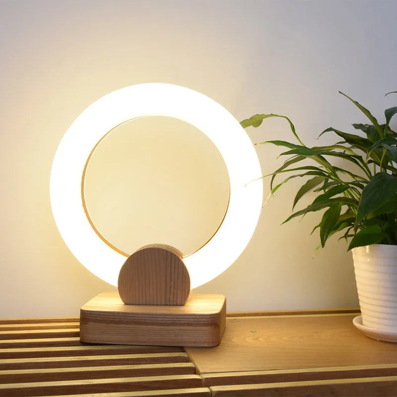Wooden circular art chandelier with acrylic shade in modern Nordic style, showing 20cm and 30cm diameter options