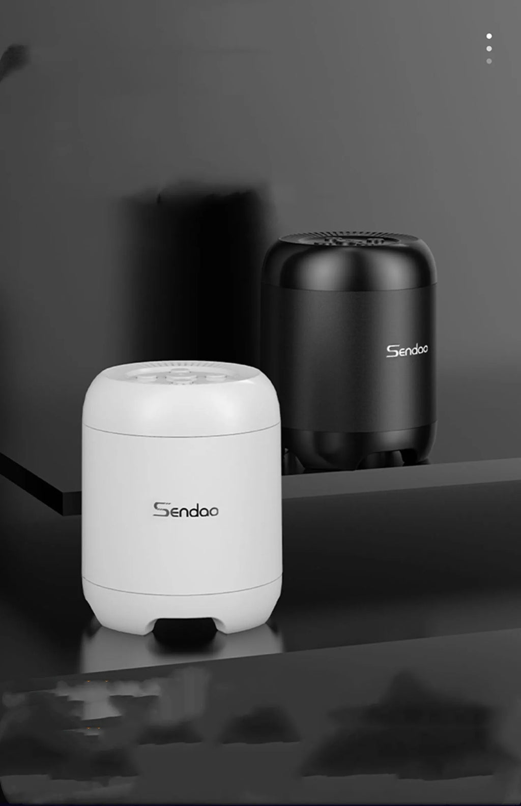 Black and white portable Bluetooth speaker with USB card reader measuring 90x73x73mm