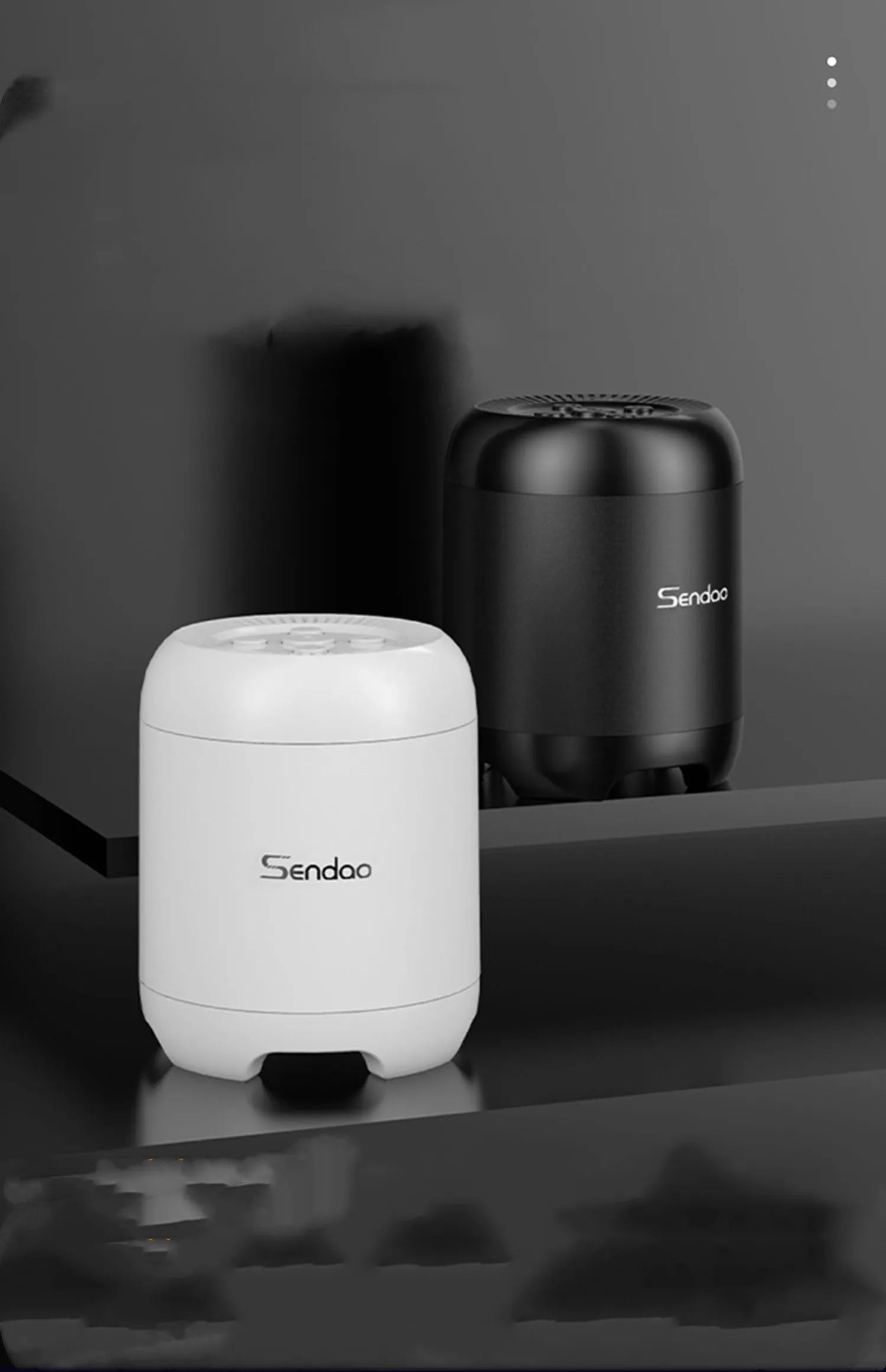 Black and white portable Bluetooth speaker with USB card reader measuring 90x73x73mm