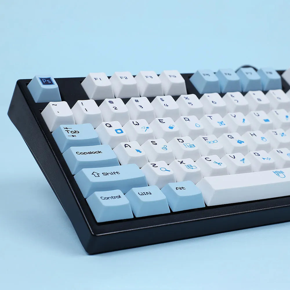 PlayStation theme DIY keycap set for mechanical keyboards in blue and white colour scheme.