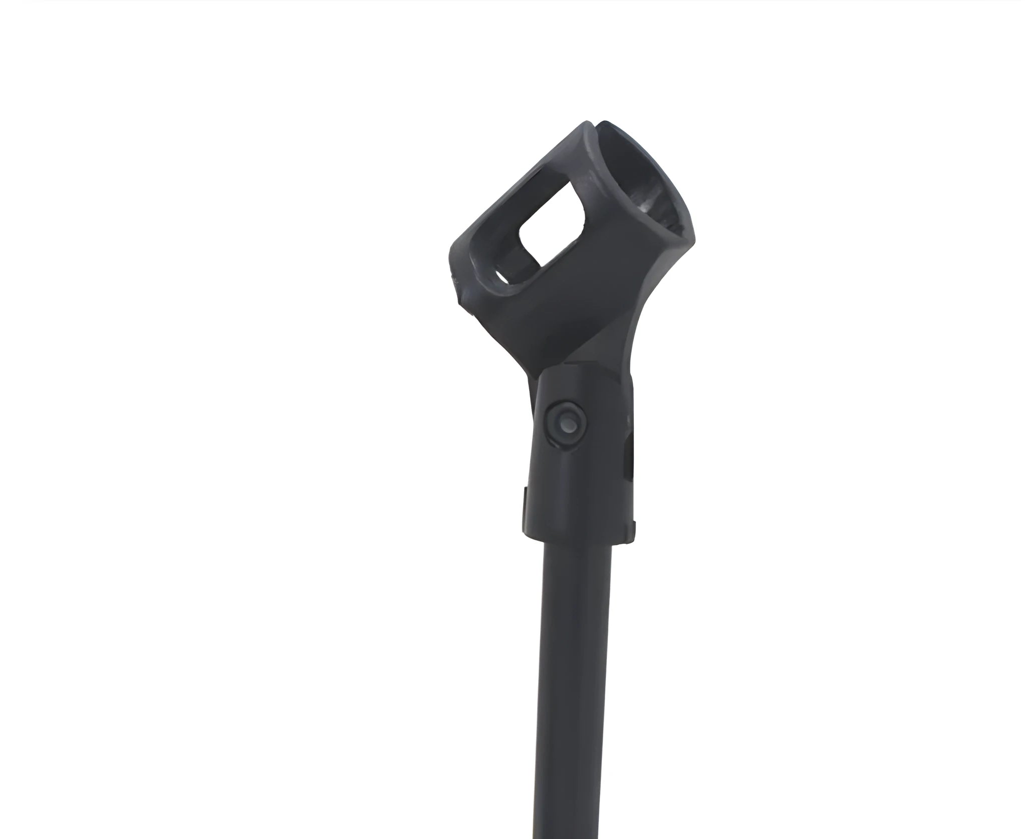 Black metal desktop microphone bracket with triangular base and fixed 22cm height support