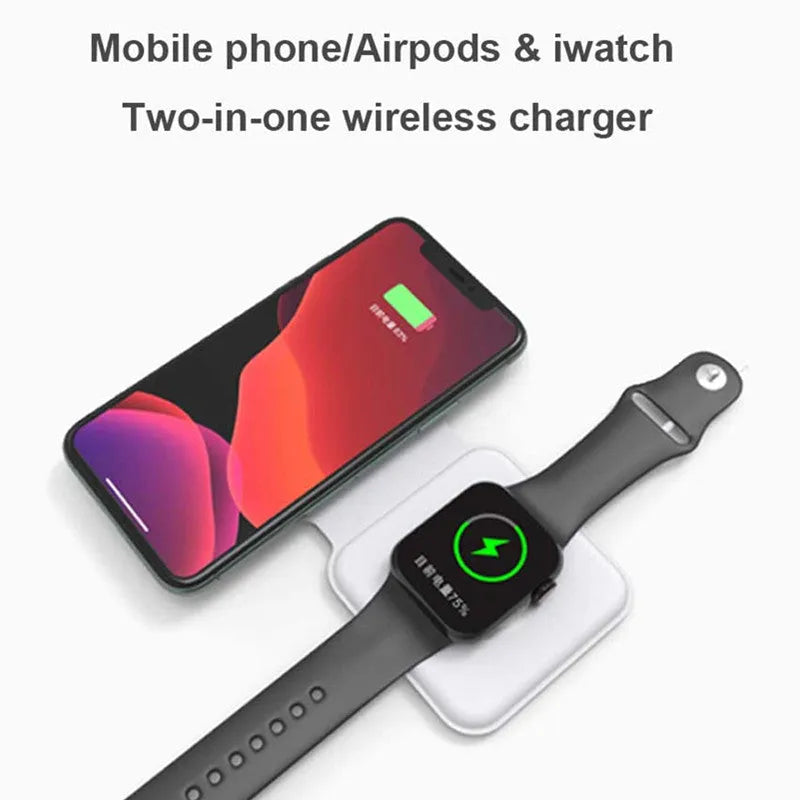 White folding dual magnetic wireless charger with 15W fast charging showing adjustable angle
