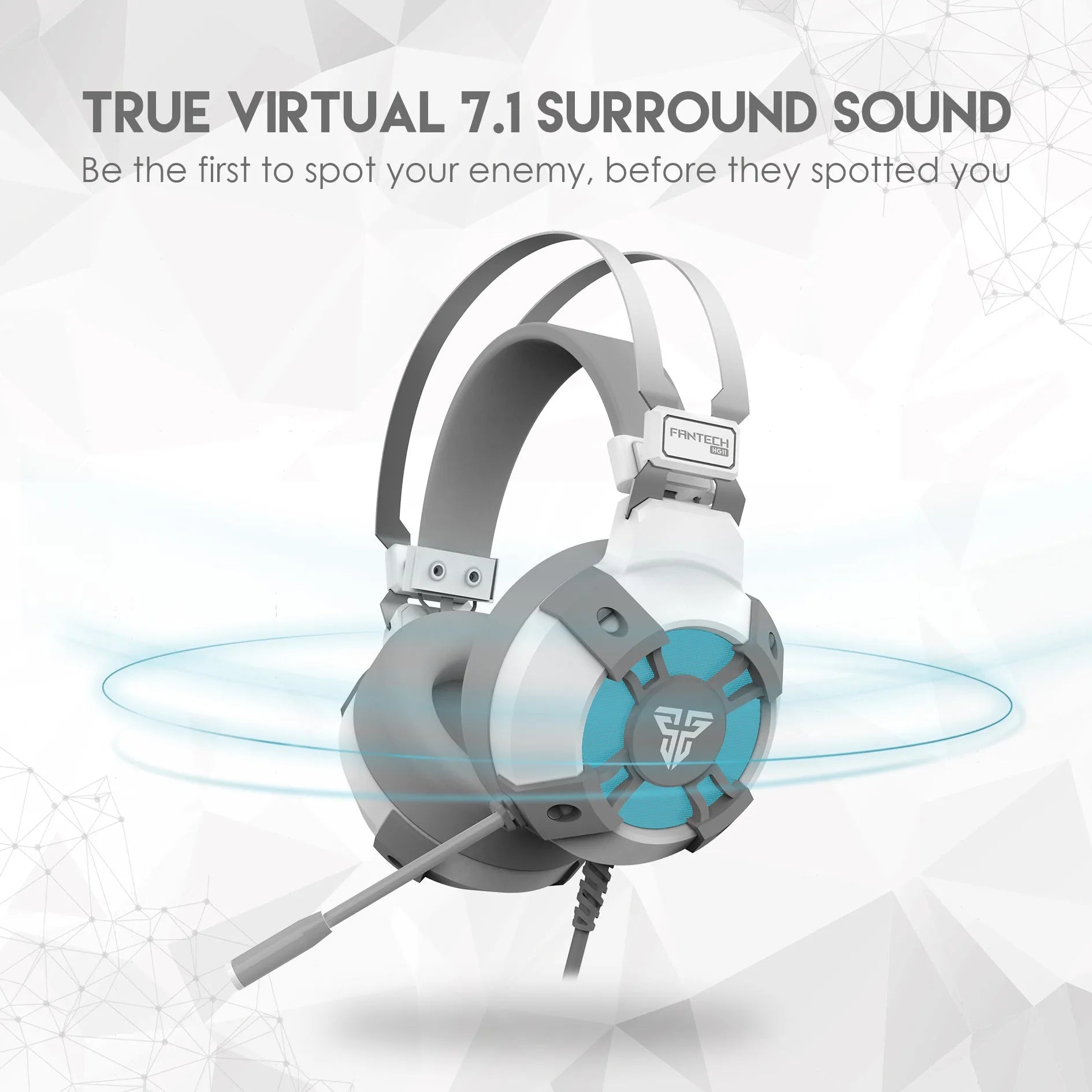 Black FANTECH HG11 USB gaming headset with RGB lighting on earcups and in-line remote control