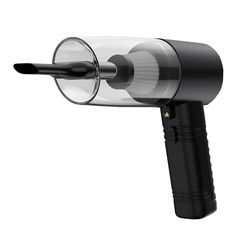 12V car vacuum cleaner with accessories in starry sky black colour showing suction power demonstration