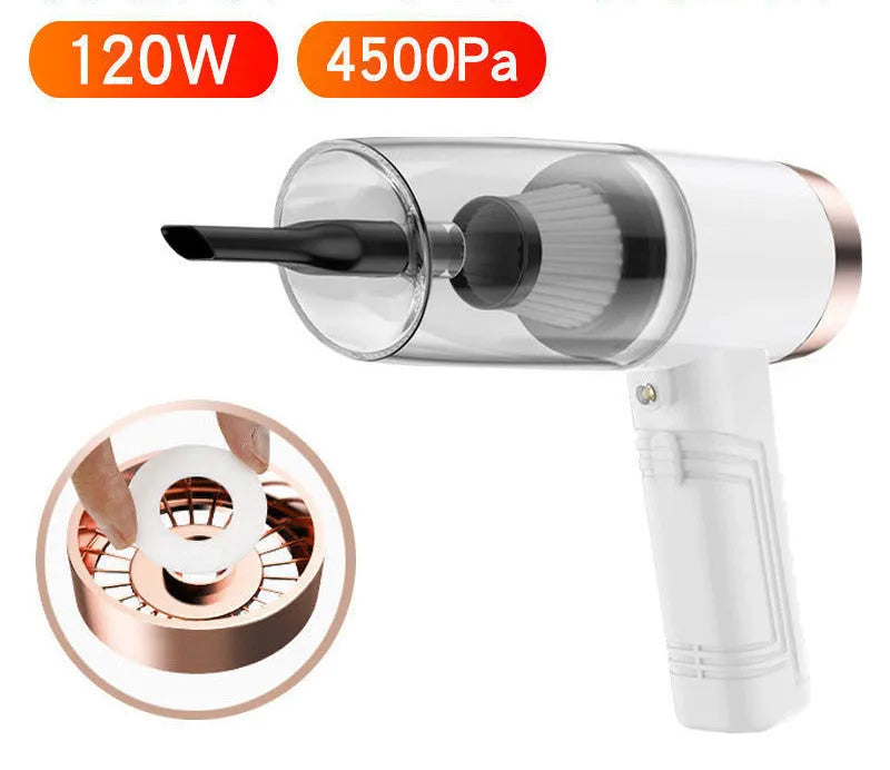 12V car vacuum cleaner with accessories in starry sky black colour showing suction power demonstration