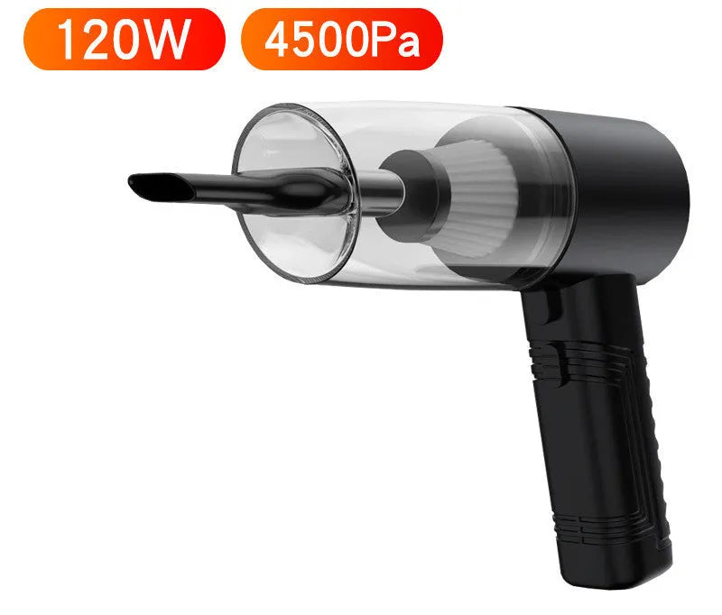12V car vacuum cleaner with accessories in starry sky black colour showing suction power demonstration