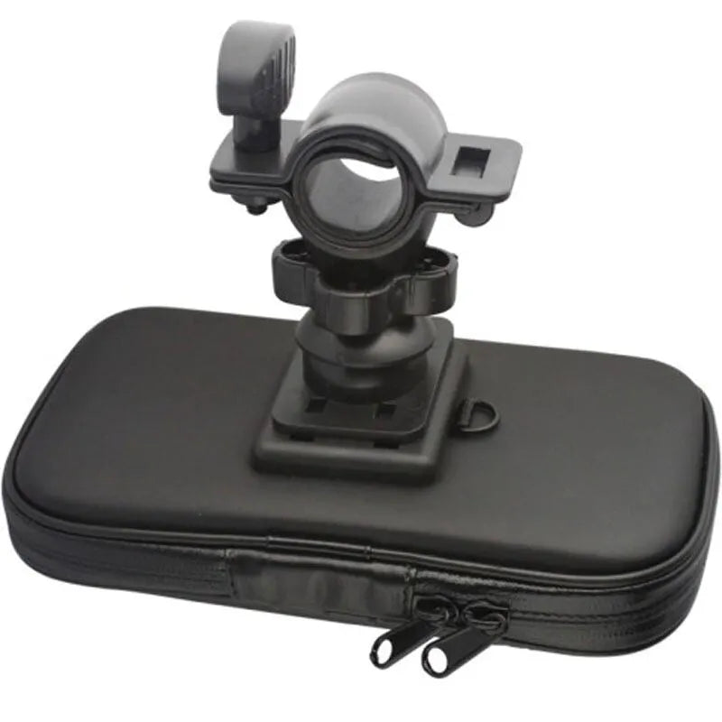 Black bicycle motorcycle phone holder waterproof case with silicone net showing phone secured on handlebar