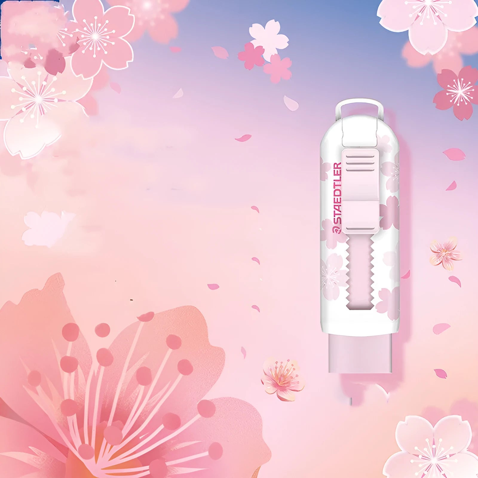 Square pink rubber eraser tool with replaceable core measuring 86mm