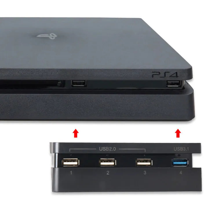 Black PS4 Slim USB hub extender with universal 2.0 and 3.0 interface compatibility