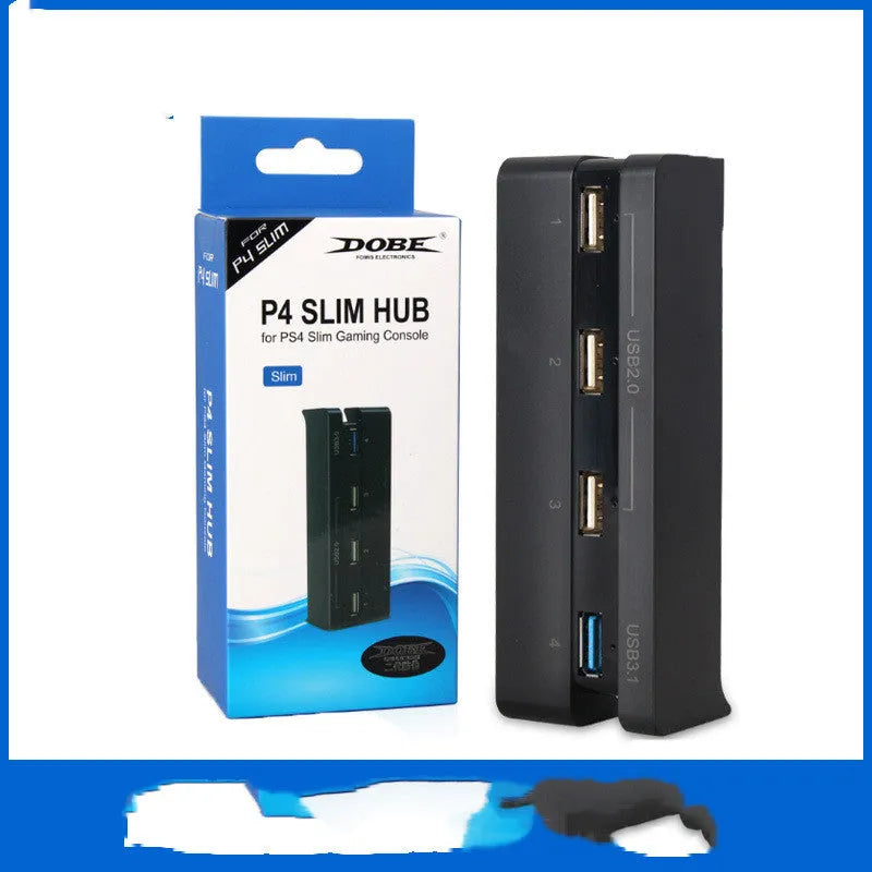 Black PS4 Slim USB hub extender with universal 2.0 and 3.0 interface compatibility