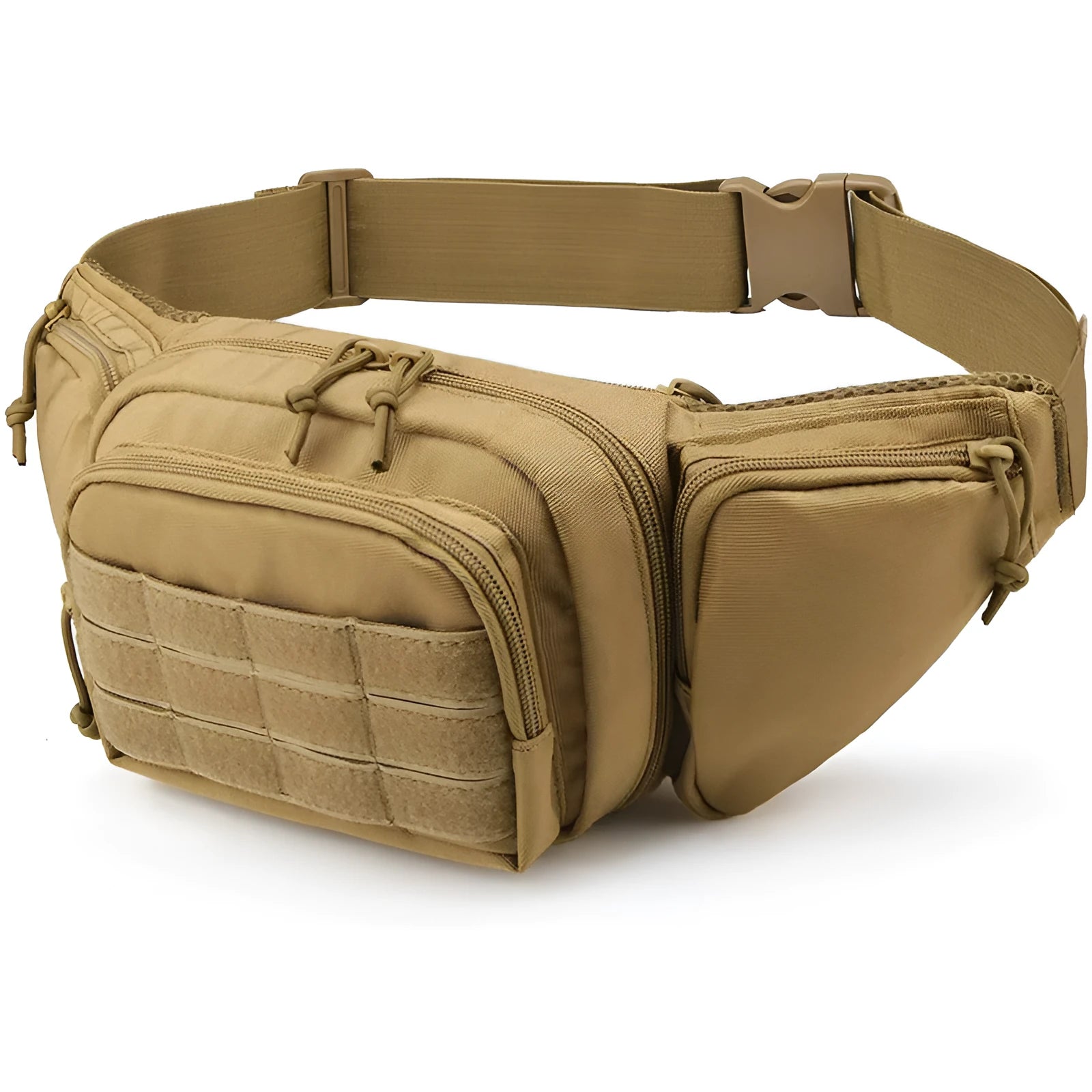 Men's tactical multifunctional storage waist bag in black or khaki with moderate capacity