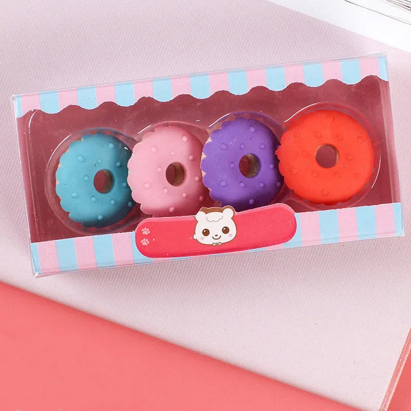 Cartoon eraser gift set for kindergarten children with ice cream, donut, and lollipop designs