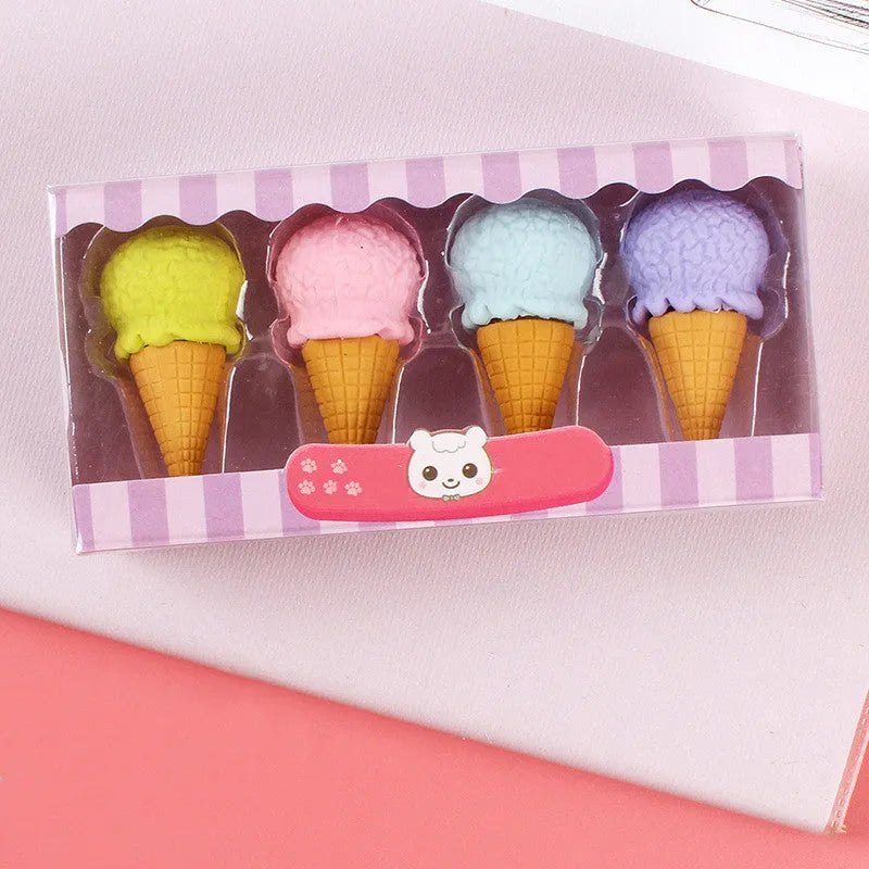 Cartoon eraser gift set for kindergarten children with ice cream, donut, and lollipop designs