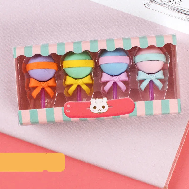 Cartoon eraser gift set for kindergarten children with ice cream, donut, and lollipop designs