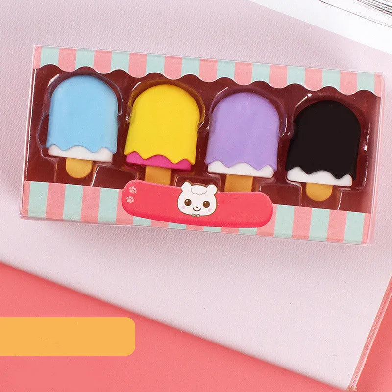 Cartoon eraser gift set for kindergarten children with ice cream, donut, and lollipop designs