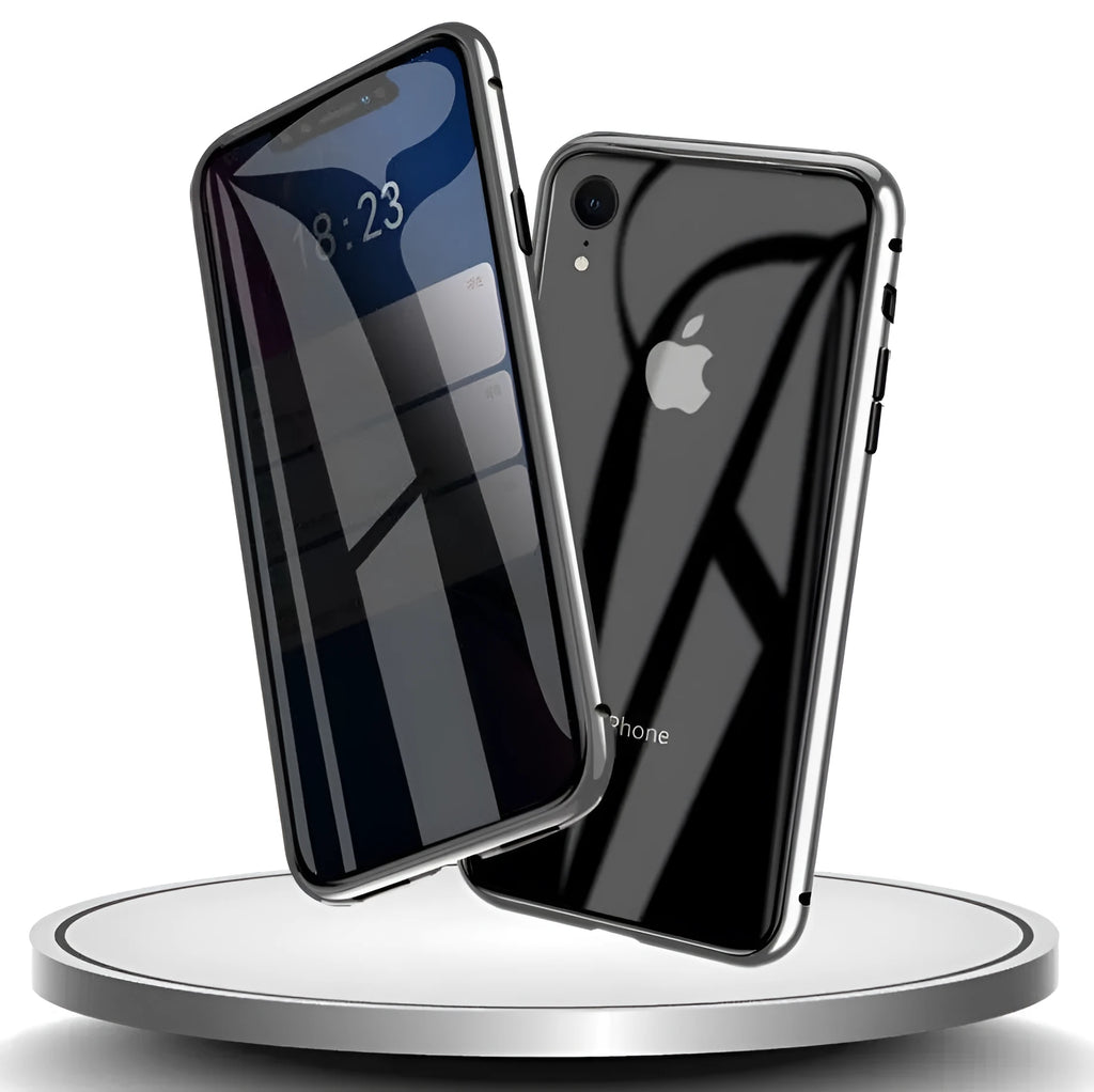 Glass anti-spy clamshell phone case for iPhone in solid colours showing geometric design
