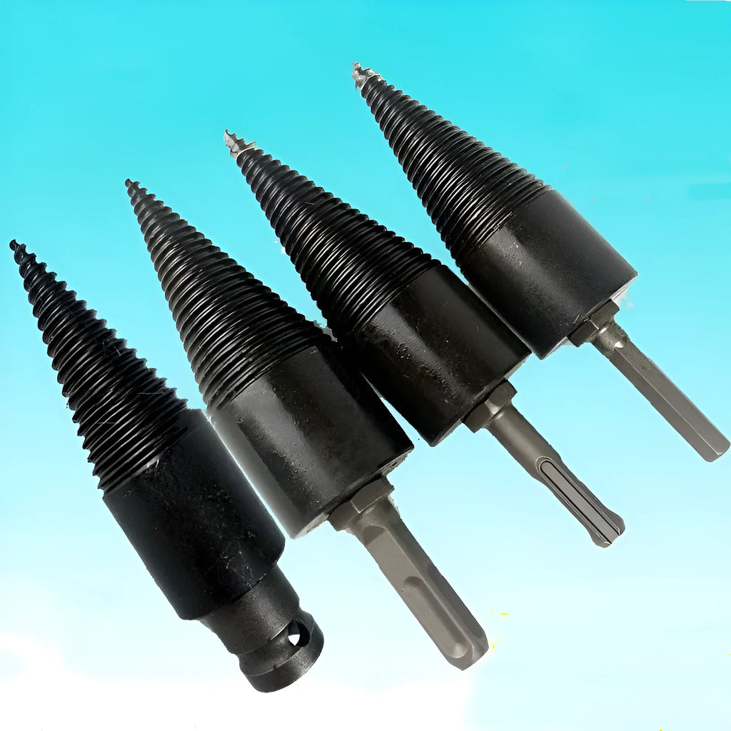 Hexagonal firewood splitting drill bit attachment for electric hand drills in 32mm and 42mm sizes