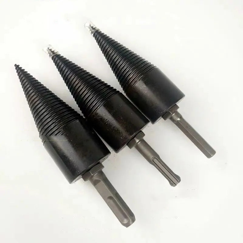 Hexagonal firewood splitting drill bit attachment for electric hand drills in 32mm and 42mm sizes
