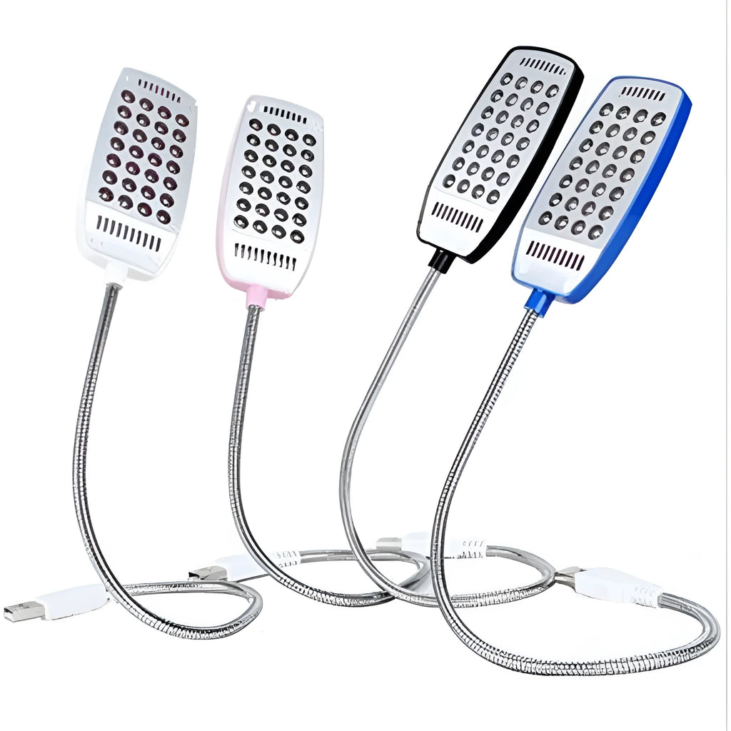 Flexible USB LED reading lamp in black, white, blue or pink colours