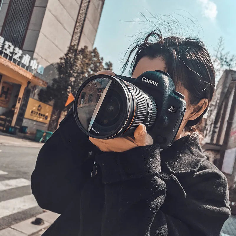 77mm rotating half moon mirror split focus filter for DSLR cameras with microfiber cloth and storage bag